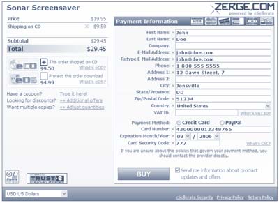 Sonar Screensaver order form