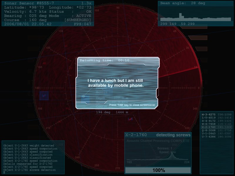 Sonar Screensaver screenshot: on-screen-message