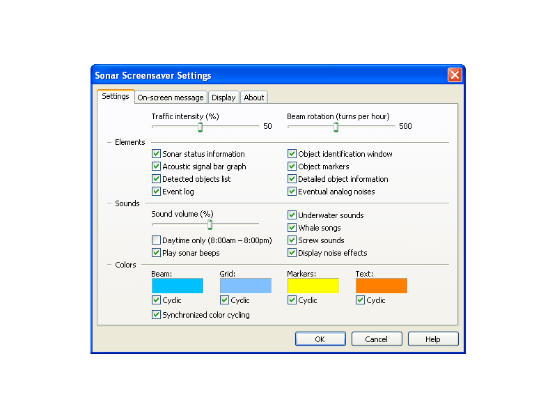 Sonar Screensaver screenshot: settings window